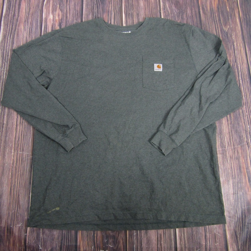 Carhartt Shirt Mens 2XL Gray Long Sleeve Pocket Workwear Loose Fit Tee
